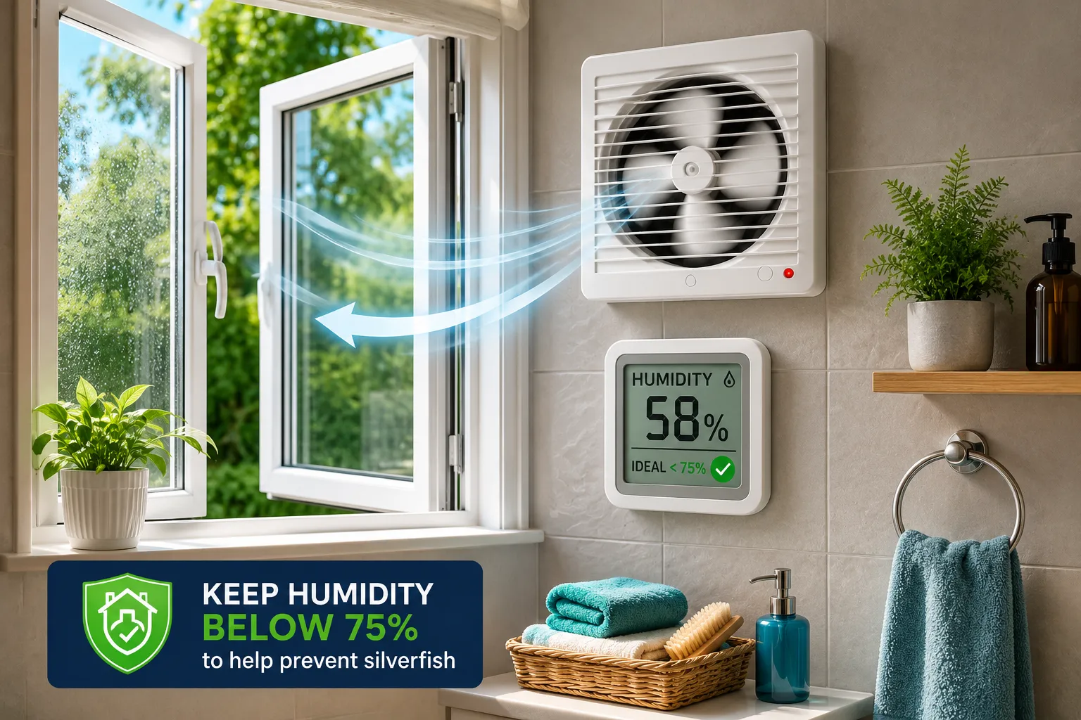 Open window and extractor fan reduce indoor humidity