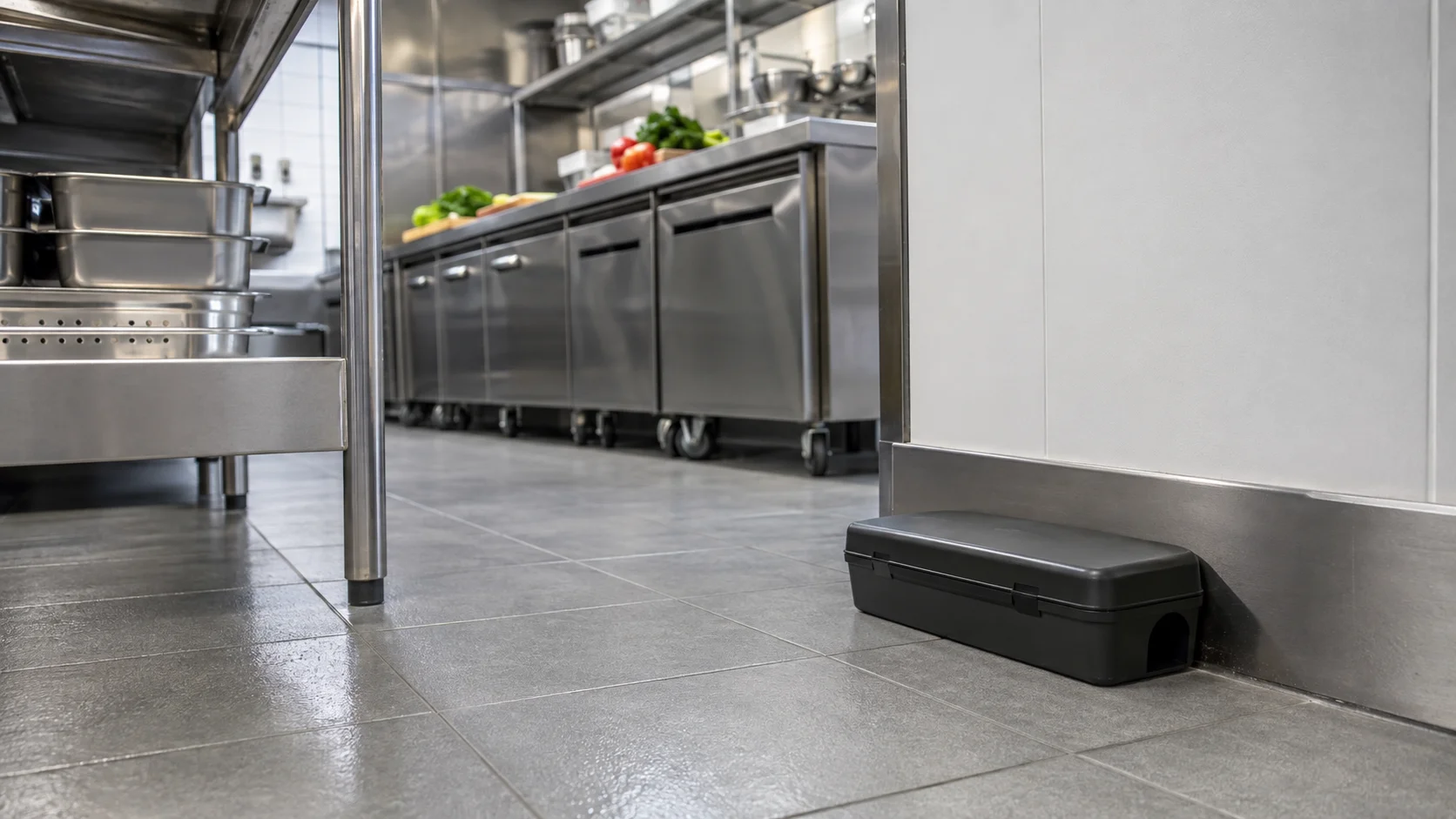 Tamper-resistant rodent monitoring station in a commercial kitchen